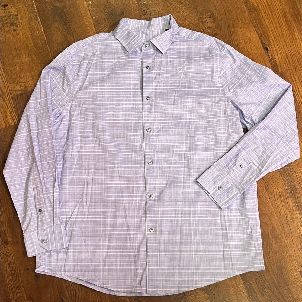 Tasso Elba Blue Checkered Plaid Button Down Shirt